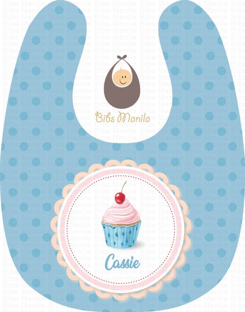 Cuppy Cake Light Blue Personalized Baby Bib