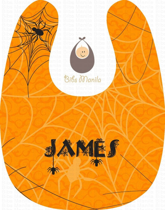 Spiders with Orange Background Halloween Personalized Baby Bib